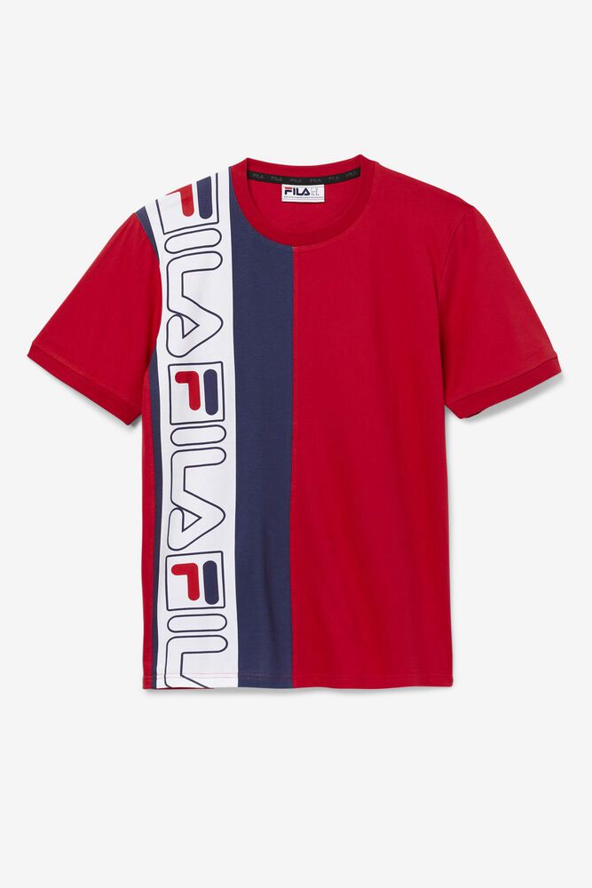 Fila T-Shirt Mens Red/Navy Dixon - Ireland 03564-QZIL